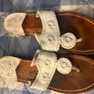 Jack Rogers White Leather Whipstitch Rondelle Sandals